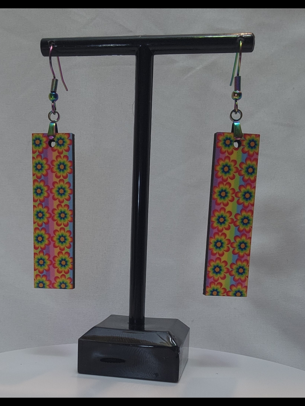 Floral Rectangle Dangle Earrings - Multicolor